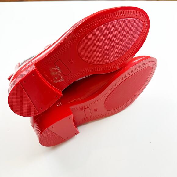 Love Moschino Chelsea Wellington Rain Boots Red Heart Glossy PVC Ankle 37 7US - Picture 8 of 16